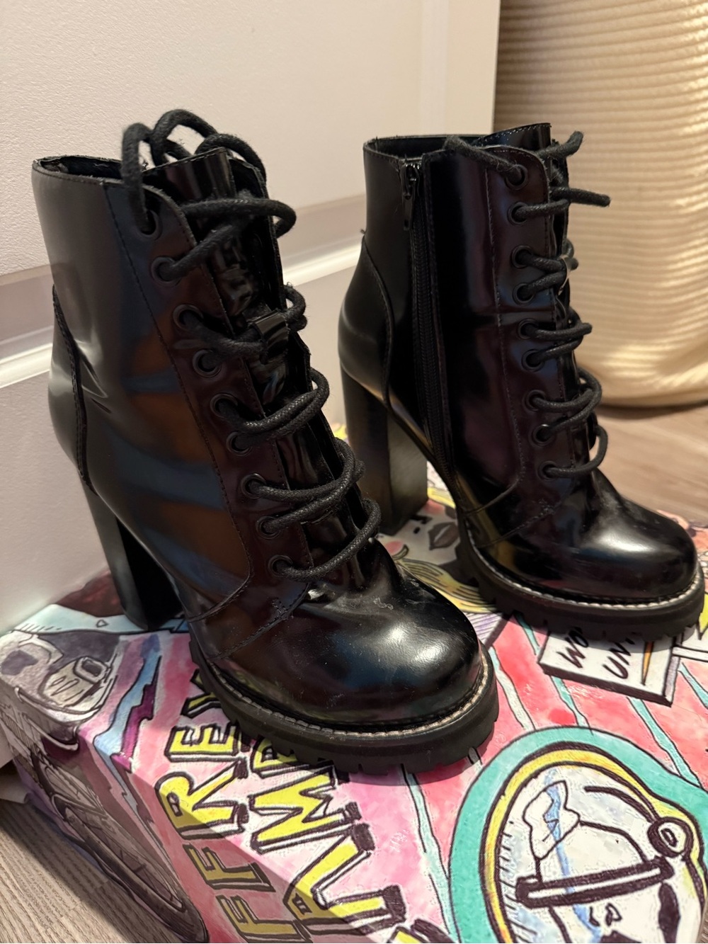 Jeffrey Campbell Black Lace-Up Platform Ankle Boots